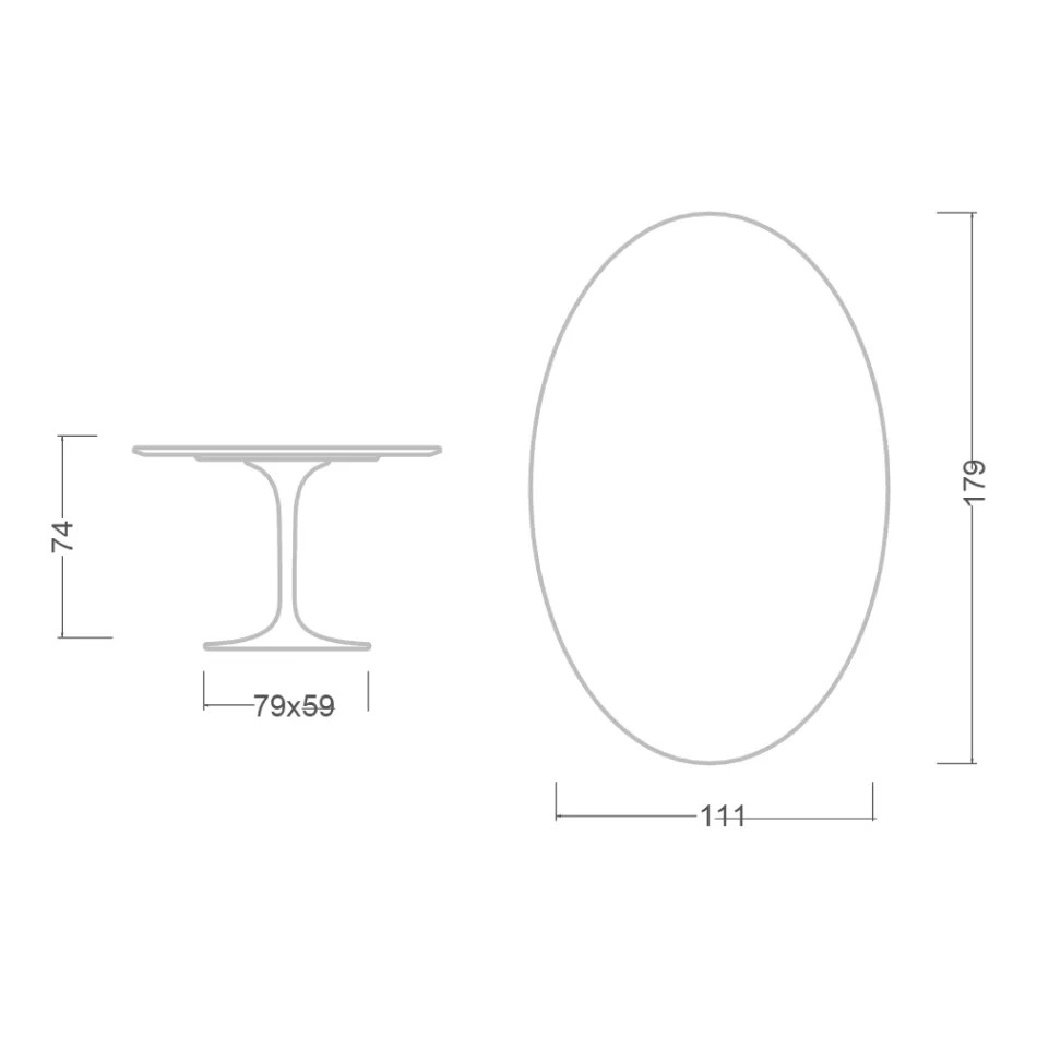 Eero Saarinen Tulip Table H 74 Oval in Domoos Ceramic Made in Italy - Scarlet Viadurini