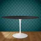 Eero Saarinen Tulip Table H 74 Oval in Domoos Ceramic Made in Italy - Scarlet Viadurini