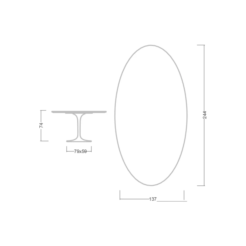 Eero Saarinen Tulip Table H 74 Oval in Marmorio Ceramic Made in Italy - Scarlet Viadurini