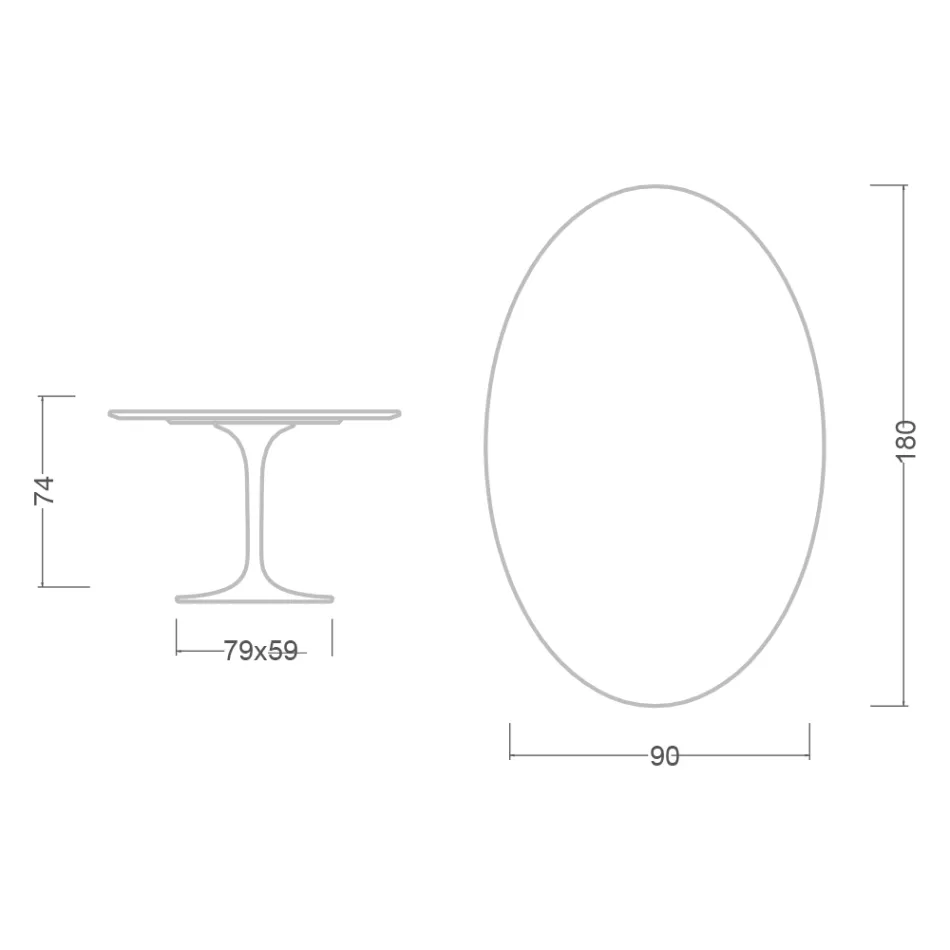 Eero Saarinen Tulip Table H 74 Oval in Moonè Ceramic Made in Italy - Scarlet Viadurini