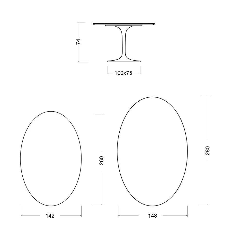 Tulip Table Eero Saarinen H 74 Oval Ceramic Morpheus Made in Italy - Scarlet Viadurini