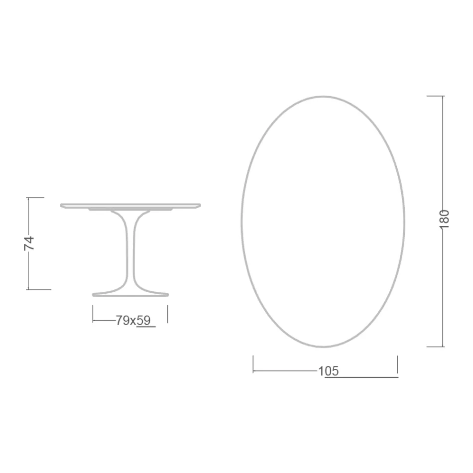 Eero Saarinen Tulip Table H 74 Oval in Somnia Ceramic Made in Italy - Scarlet Viadurini