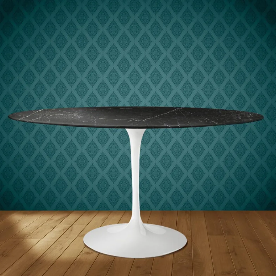 Eero Saarinen Tulip Table H 74 Oval in Somnia Ceramic Made in Italy - Scarlet Viadurini
