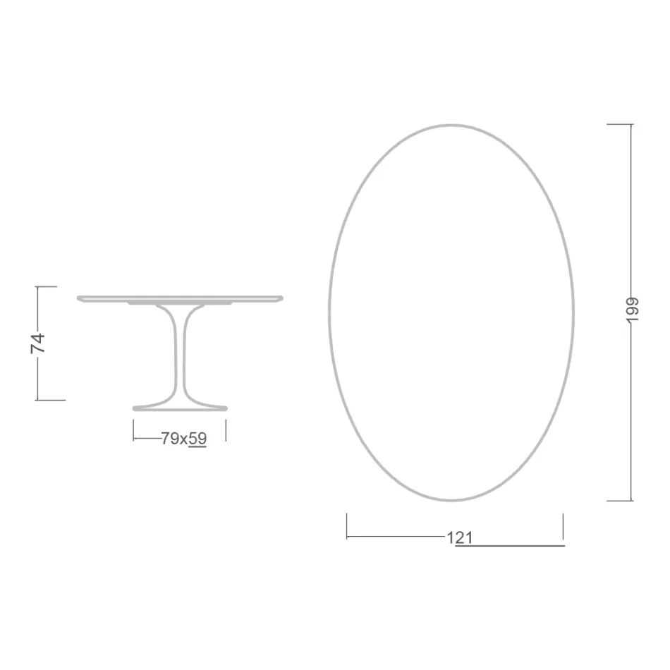 Eero Saarinen Tulip Table H 74 Oval in Somnia Ceramic Made in Italy - Scarlet Viadurini