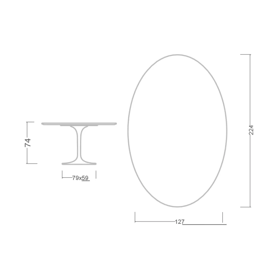 Eero Saarinen Tulip Table H 74 Oval in Somnia Ceramic Made in Italy - Scarlet Viadurini