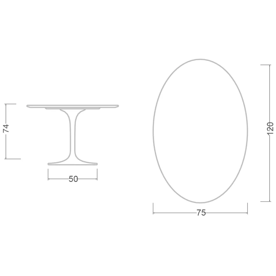 Eero Saarinen Tulip Table H 74 Oval in Somnia Ceramic Made in Italy - Scarlet Viadurini