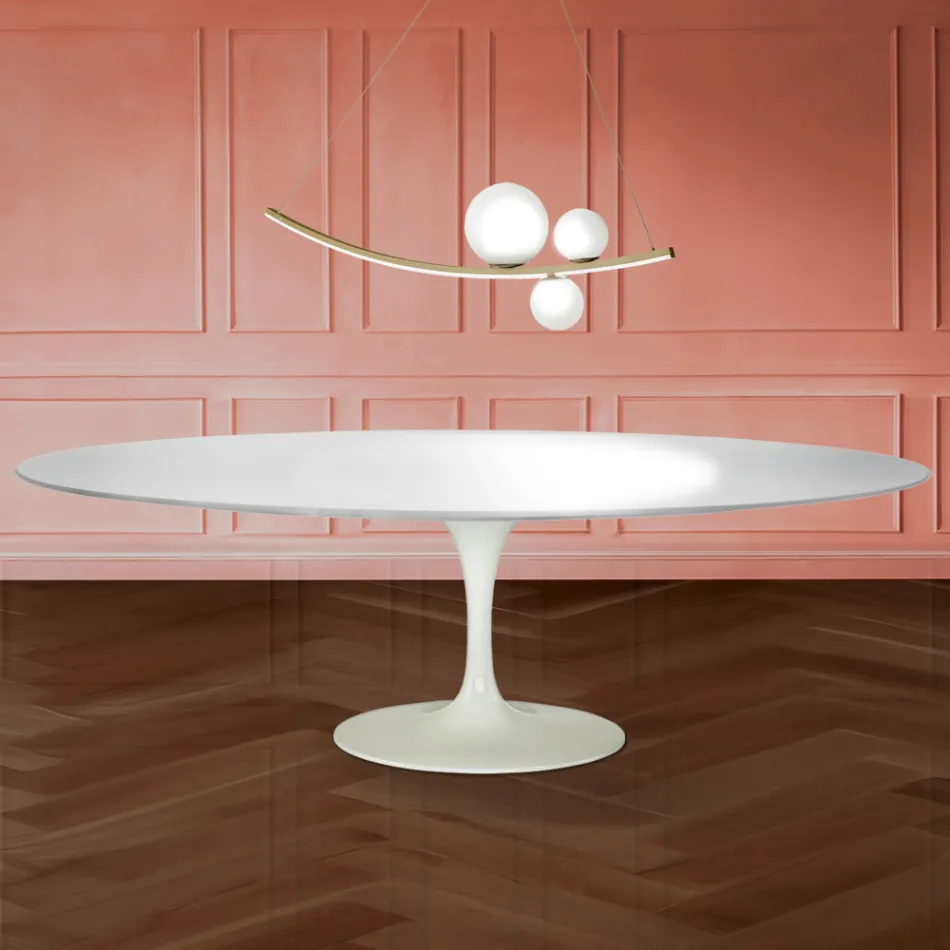 Eero Saarinen Tulip Table H 74 Oval in Liquid Laminate Made in Italy - Scarlet Viadurini