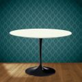 Eero Saarinen Tulip Table H 74 Round in Moonè Ceramic Made in Italy - Scarlet