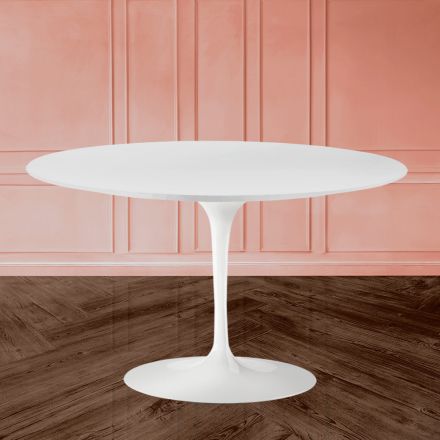 Tulip Table Eero Sarinen H 73 with White Liquid Laminate MDF Top - Scarlet Viadurini