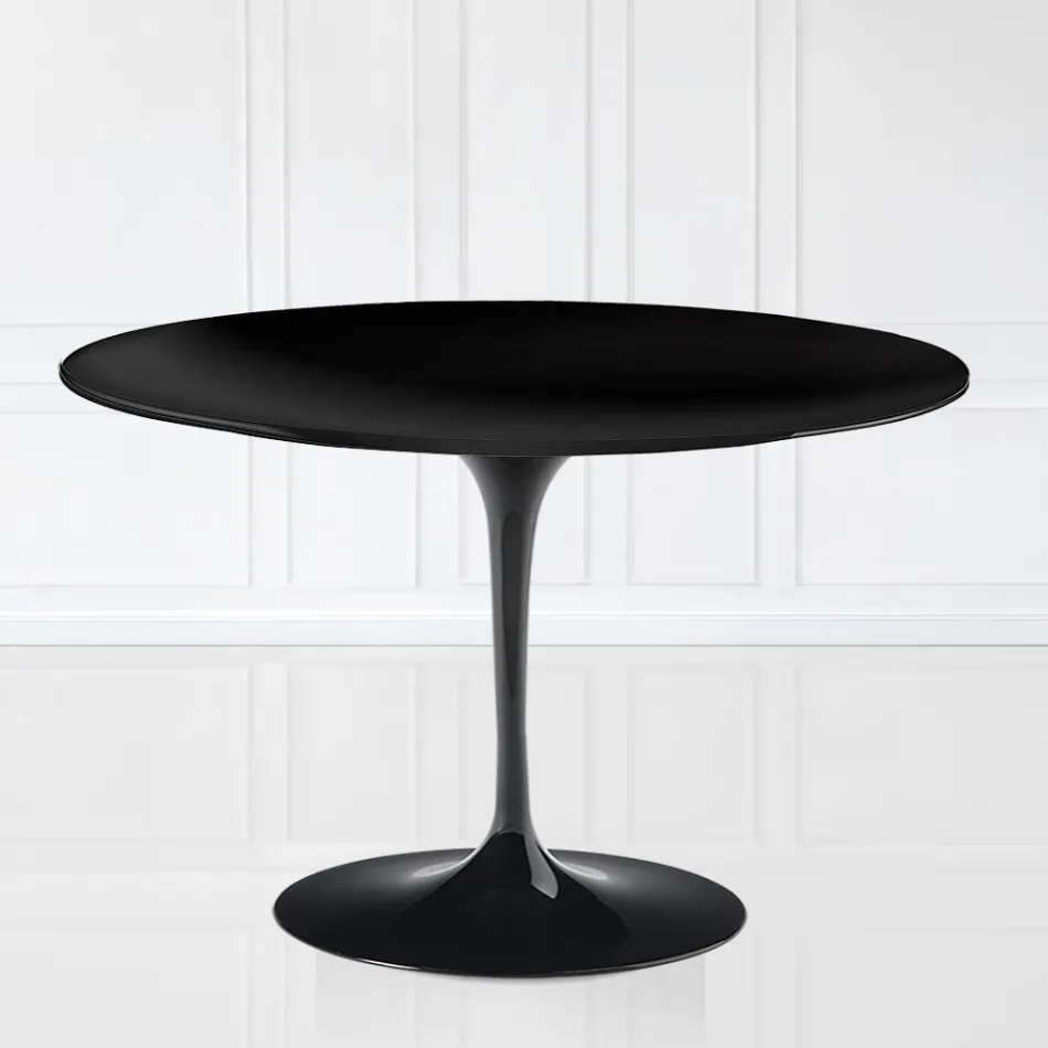 Tulip Table Eero Sarinen H 73 with Black Liquid Laminate MDF Top - Scarlet Viadurini