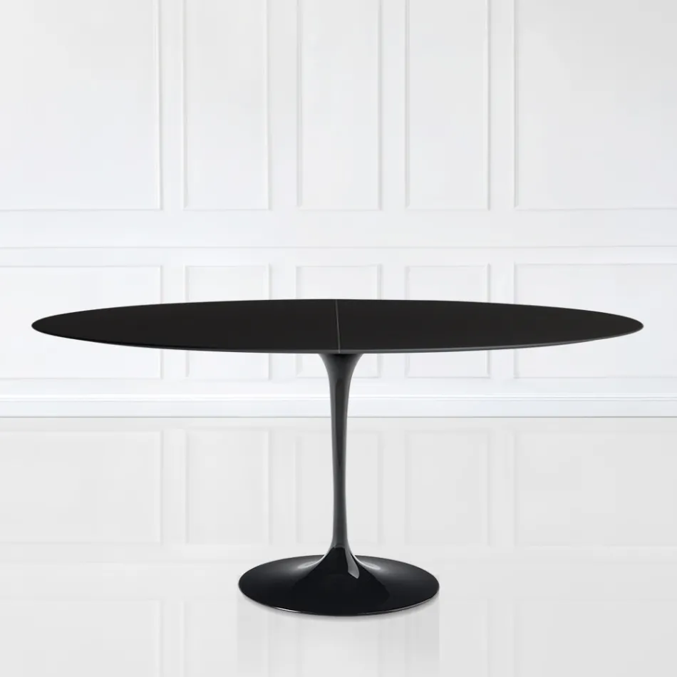 Tulip Table Eero Sarinen H 73 Oval Extendable in Black Liquid Laminate - Scarlet Viadurini