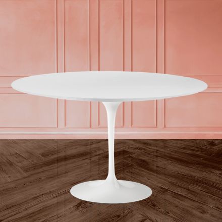 Tulip Table Eero Sarinen H 73 Oval in White Liquid Laminate Made in Italy - Scarlet Viadurini