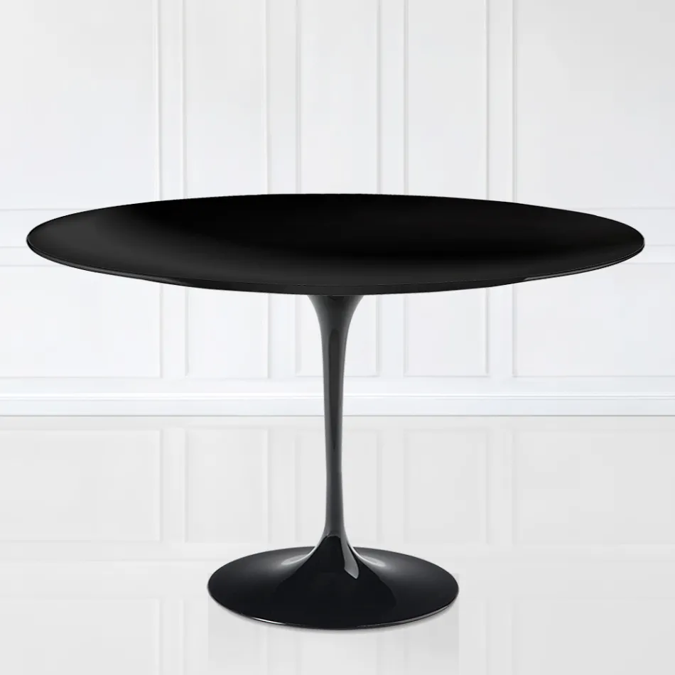 Tulip Table Eero Sarinen H 73 Oval in Black Liquid Laminate Made in Italy - Scarlet Viadurini