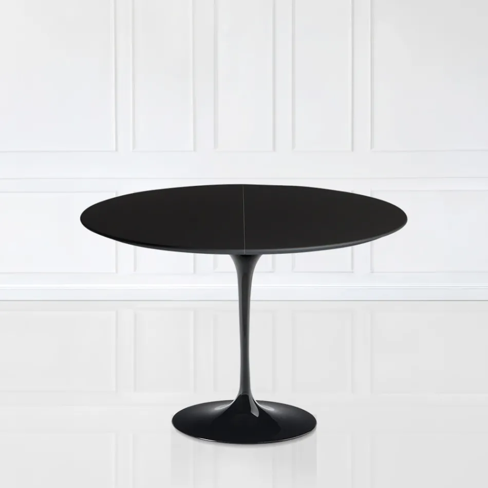 Tulip Table Saarinen H 73 Extendable in Black Liquid Laminate Made in Italy - Scarlet Viadurini