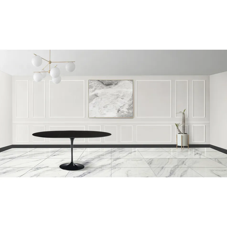 Tulip Table Saarinen H 73 Extendable in Black Liquid Laminate Made in Italy - Scarlet Viadurini