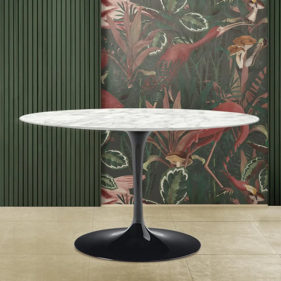 Tulip Table Saarinen H 73 with Oval Top in Carrara Marble Made in Italy - Scarlet Viadurini