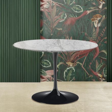 Tulip Table Saarinen H 73 with Round Top in Arabescato Marble Made in Italy Viadurini