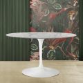 Tulip Table Saarinen H 74 Oval in Carrara Marble Statuarietto Made in Italy - Scarlet