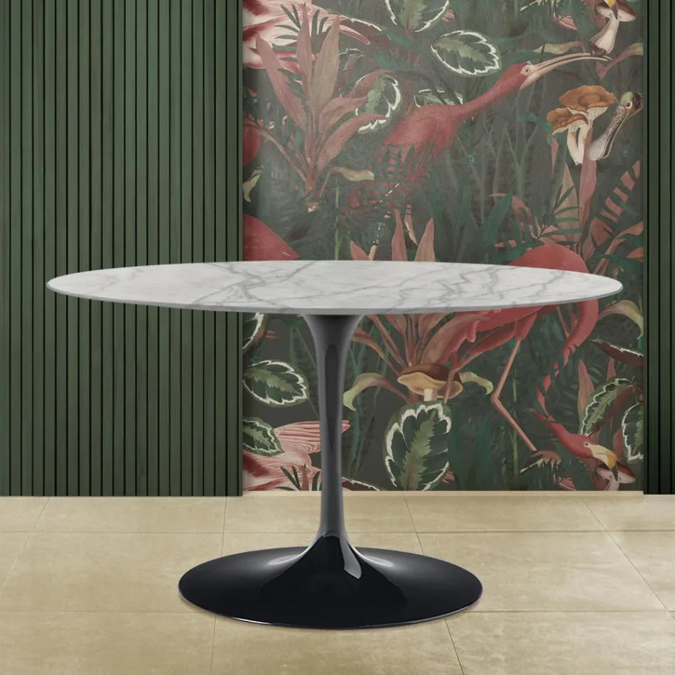 Tulip Table Saarinen H 73 Oval in Carrara Marble Statuarietto Made in Italy - Scarlet Viadurini