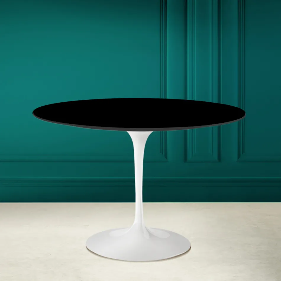 Tulip Table Saarinen H 73 Round in Absolute Black Ceramic Made in Italy - Scarlet Viadurini