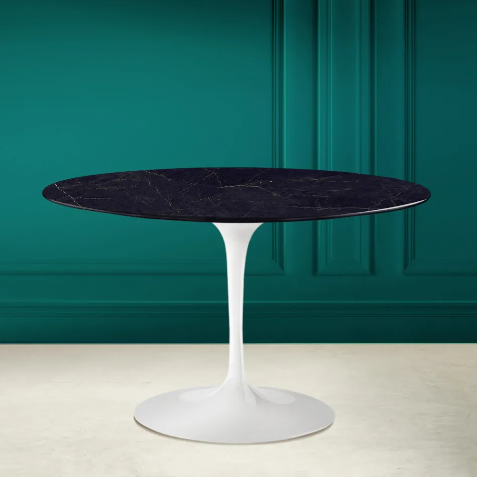 Tulip Table Saarinen H 73 Round Ceramic Noir Laurent Made in Italy - Scarlet Viadurini