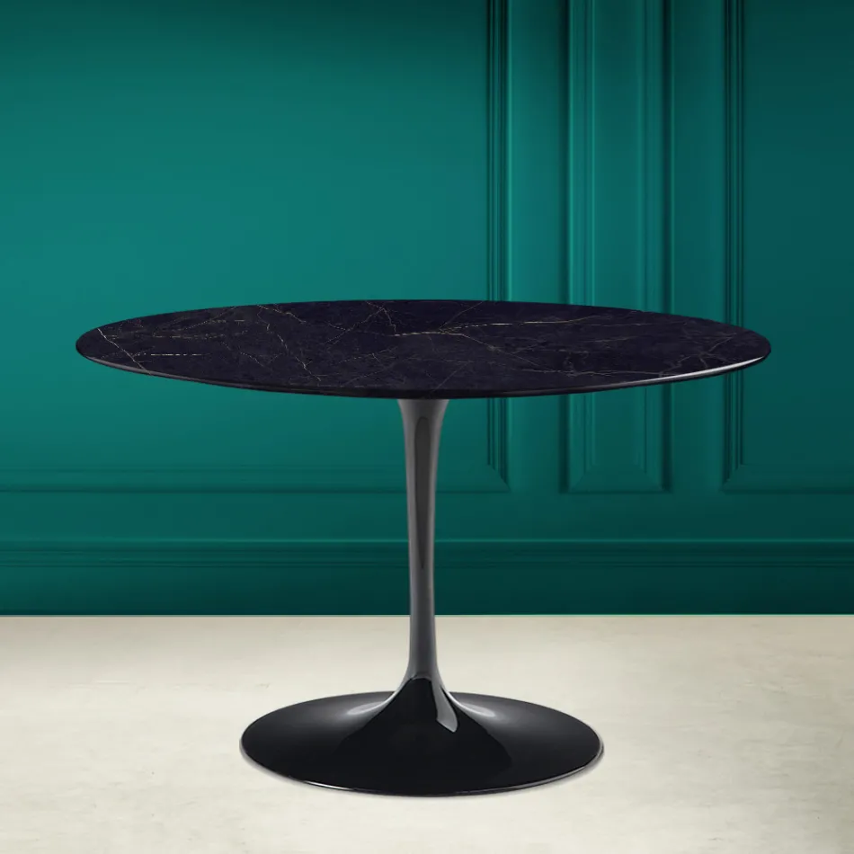 Tulip Table Saarinen H 73 Round Ceramic Noir Laurent Made in Italy - Scarlet Viadurini