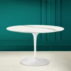 Tulip Table Saarinen H 73 Round in Statuary Ceramic Full Vein Made in Italy - Scarlet Viadurini