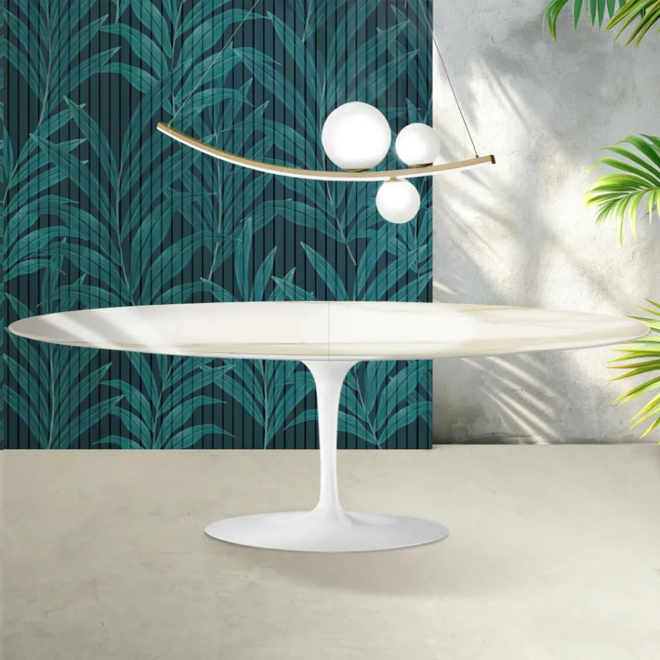 Saarinen Tulip Table H 74 cm Extendable in Florim Calacatta Gold Gloss Ceramic - Scarlet Viadurini