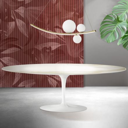 Saarinen Tulip Table H 74 cm Extendable in Florim Calacatta Gold Matt Ceramic - Scarlet Viadurini