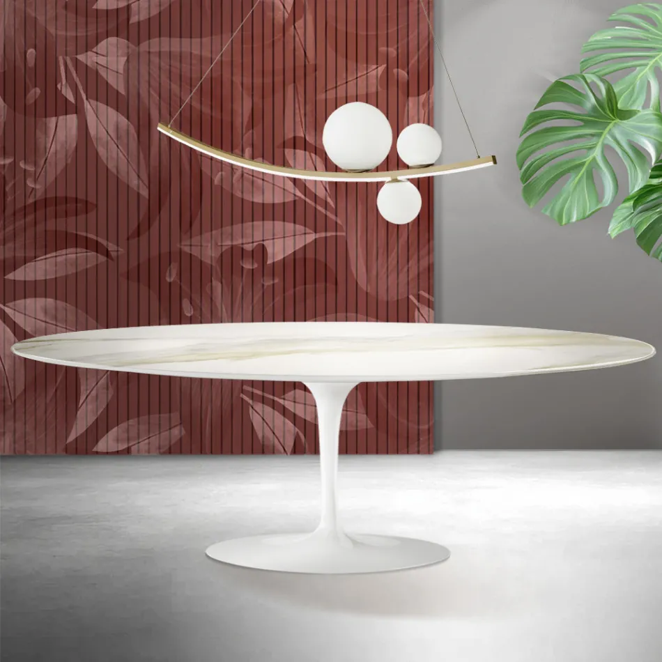 Saarinen Tulip Table H 74 cm in Florim Calacatta Gold Matt Ceramic - Scarlet Viadurini