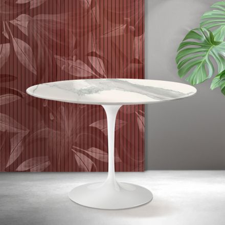 Saarinen Tulip Table H 74 cm in Matt Florim Statuario Ceramica - Scarlet Viadurini