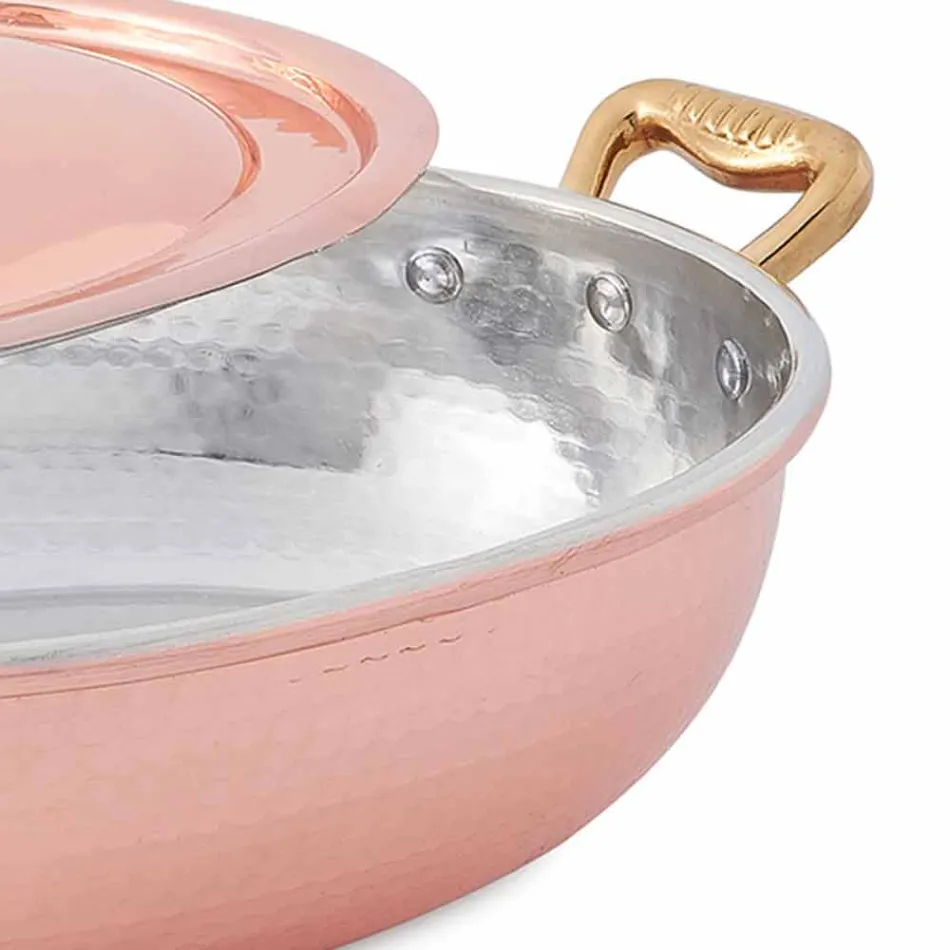 Hand Tinned Copper Oval Design Pan with Lid 31x22 cm - Mariachiara Viadurini