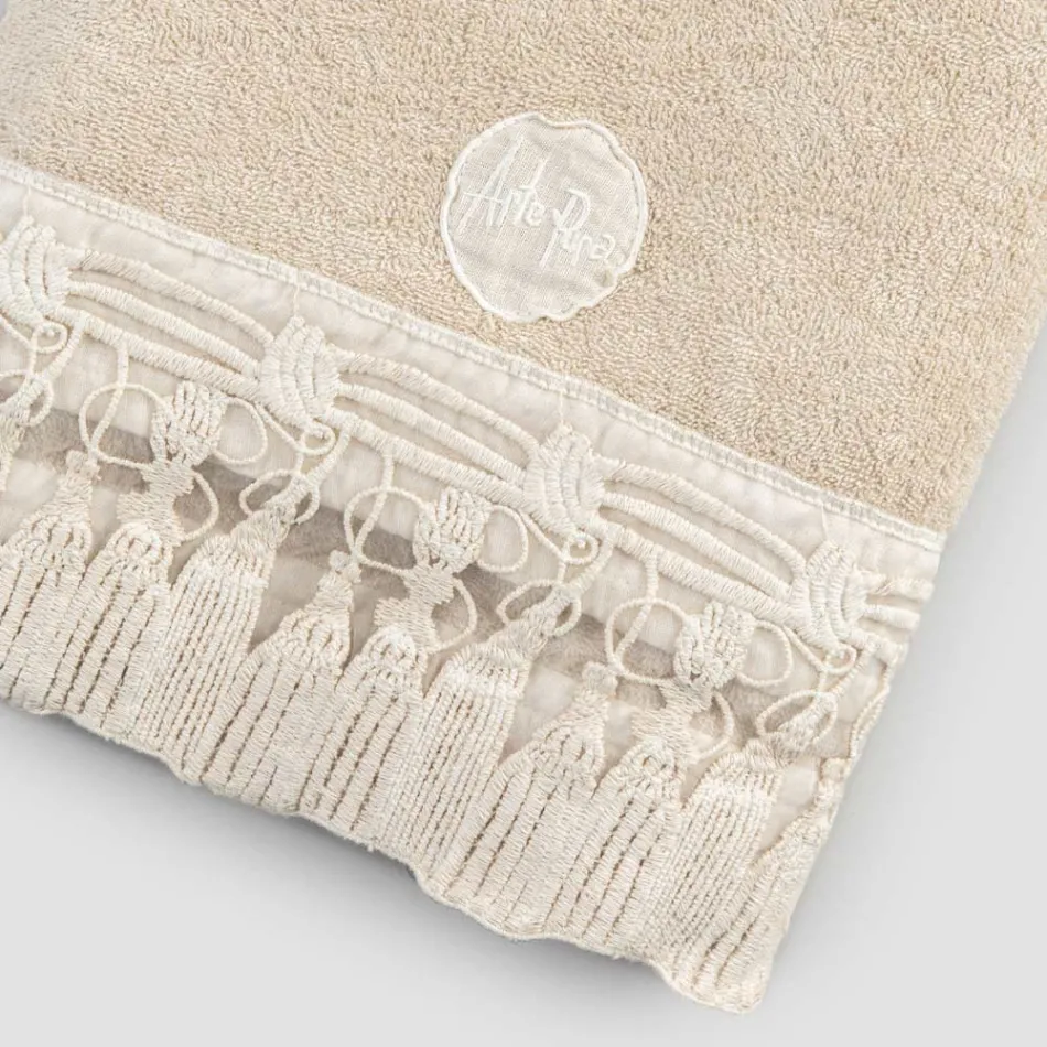 Italian Luxury Cotton Terry Bath Towel with Tassel Lace - Arafico Viadurini
