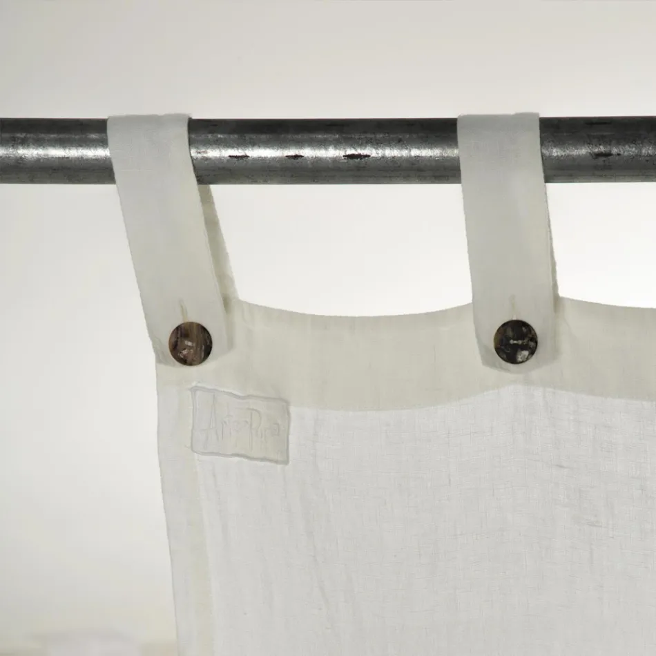 White Light Linen Curtain with Italian Luxury Design Buttons - Geogeo Viadurini