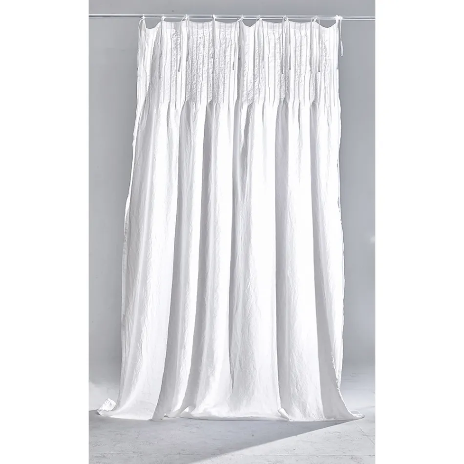 Lightweight White Linen Curtain with Italian Quality Design Ribs - Tafta Viadurini