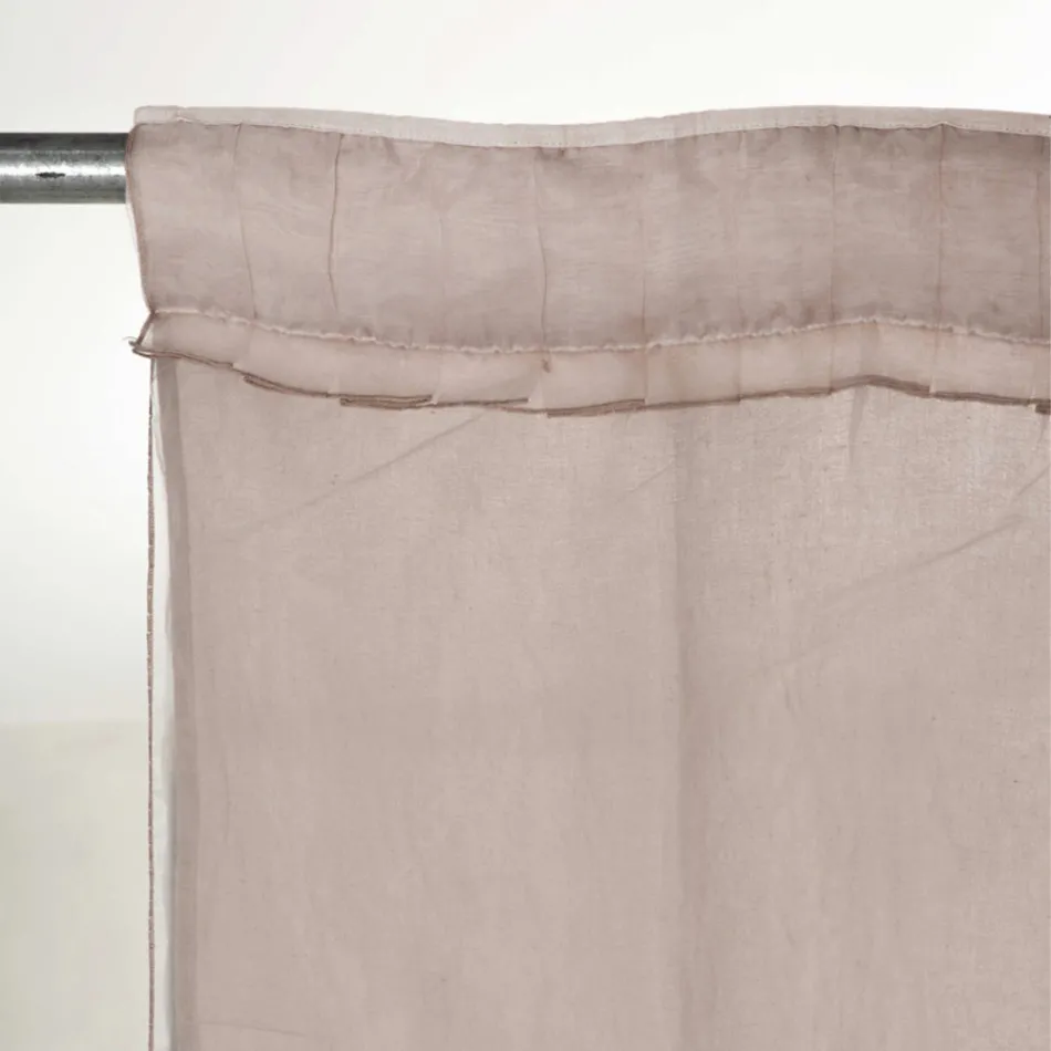 Light Linen Curtain with Organza and Gothic Embroidery in the Luxury Center - Marinella Viadurini