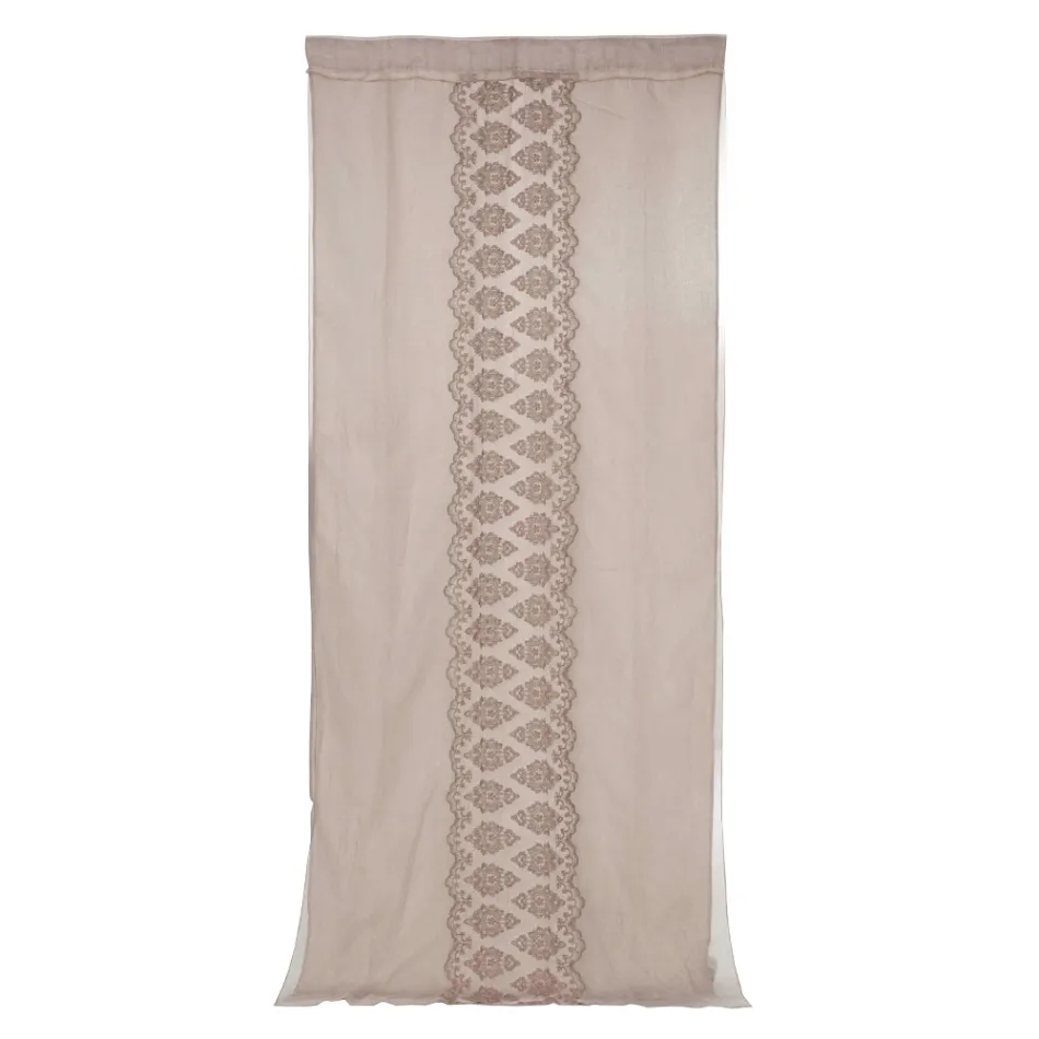 Light Linen Curtain with Organza and Gothic Embroidery in the Luxury Center - Marinella Viadurini