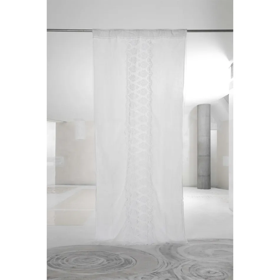 Retro Light Linen Curtain with Organza and Italian Luxury Embroidery - Marinella Viadurini