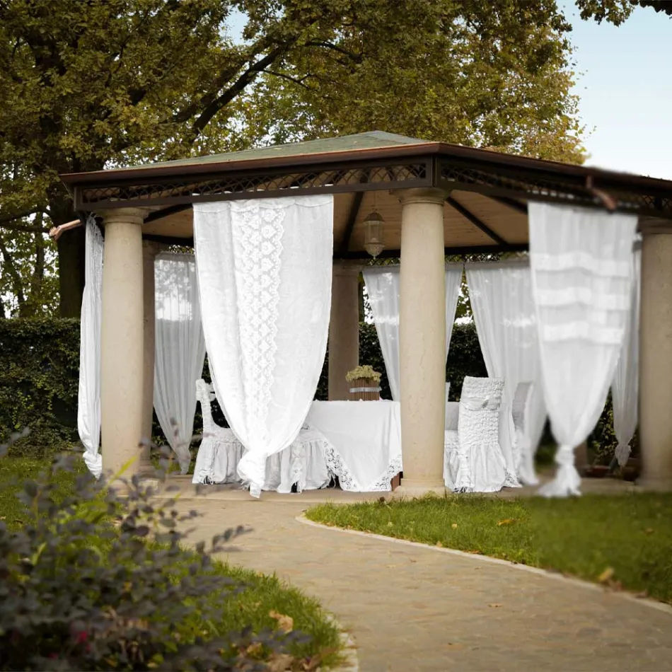 Retro Light Linen Curtain with Organza and Italian Luxury Embroidery - Marinella Viadurini