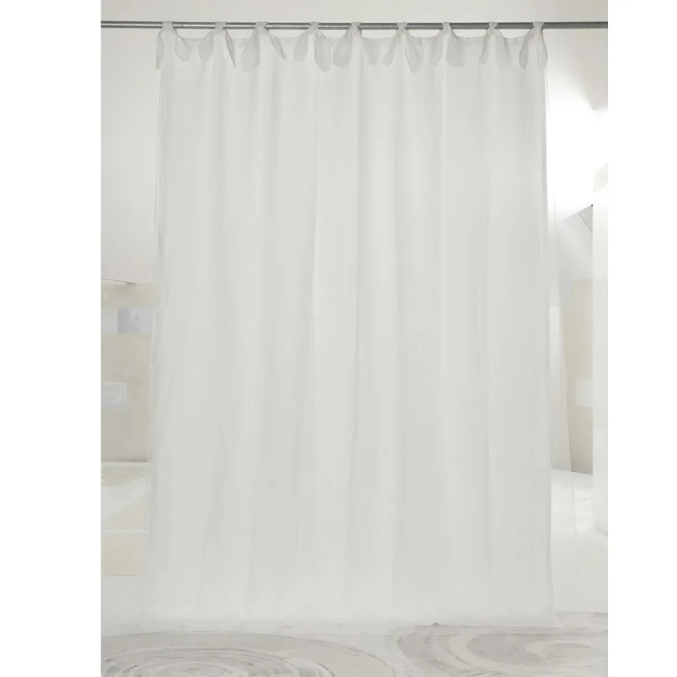Curtain in White or Retro Light Linen and Organza with Luxury Ties - Karnak Viadurini