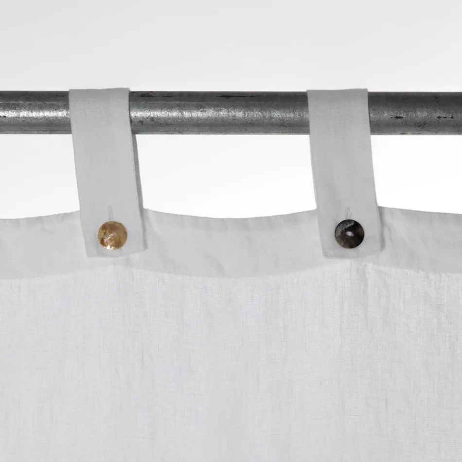White Heavy Linen Curtain with Buttons Luxury Italian Quality - Gorgia Viadurini