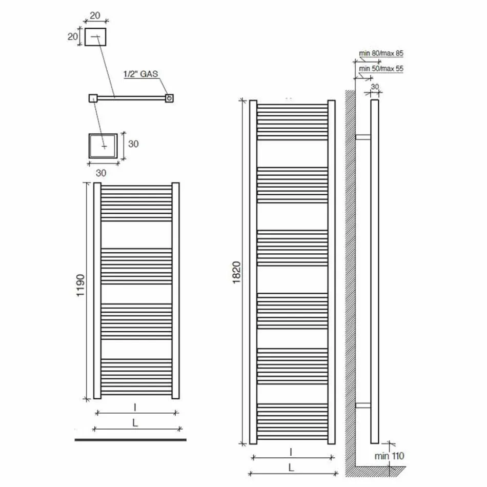 Modern Design Chrome Radiator Wall 2 Sizes up to 765 Watt - Tower Viadurini