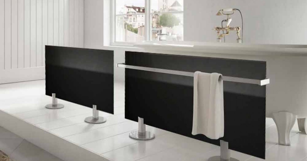 Modern design electric floor radiator Star, made of black glass