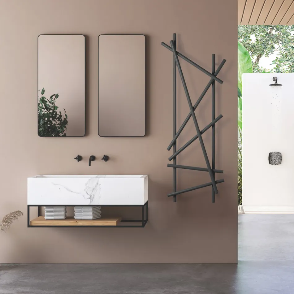 Electric Steel Radiator with Round Section Tubes Made in Italy - Random Viadurini