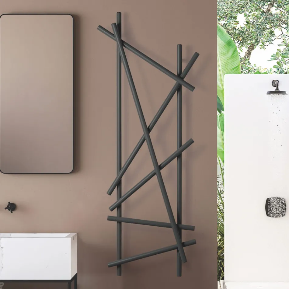 Electric Steel Radiator with Round Section Tubes Made in Italy - Random Viadurini