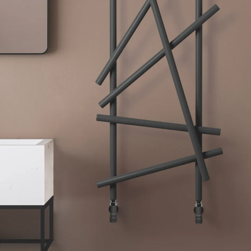 Steel Hydraulic Radiator with Round Section Pipes Made in Italy - Random Viadurini