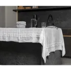 White Linen Tablecloth with Italian Luxury Pleated Border - Tippel Viadurini