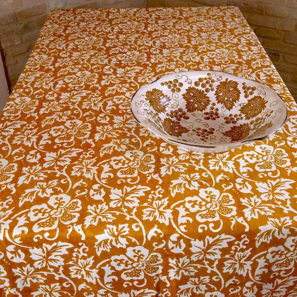 100% Italian Handcrafted Linen Tablecloth with One Piece Hand Print - Brands Viadurini