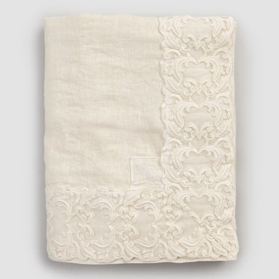 White or Butter Linen Tablecloth with Farnese Lace Rectangular Design - Kippel Viadurini