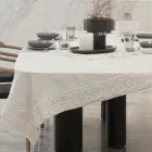 White or Butter Linen Tablecloth with Farnese Lace Rectangular Design - Kippel Viadurini